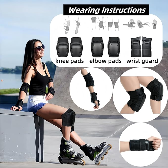 Kids/Adult/Youth Knee and Elbow Pads ,Adult Knee Pads Elbow Pads Wrist Guards for Adult Kids 6 in 1 Protective Gear Set for Skateboarding Biking Roller Skating Cycling Outdoor