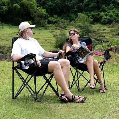 SUNNYFEEL Heavy Duty Camping Chairs for Adults Portable Oversized Folding Chair with Side Pockets & Cup Holde for Fishing,Trip,Picnic,Lawn,Concert Outdoor, Carry Bag Included
