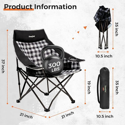 SUNNYFEEL Heavy Duty Camping Chairs for Adults Portable Oversized Folding Chair with Side Pockets & Cup Holde for Fishing,Trip,Picnic,Lawn,Concert Outdoor, Carry Bag Included