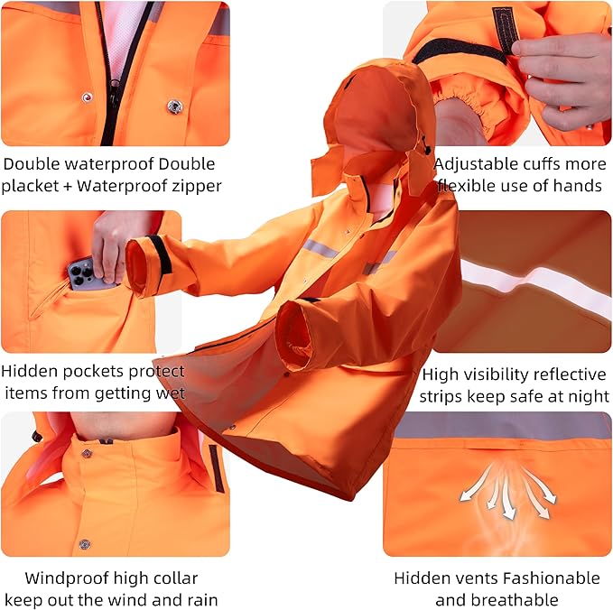 Coralrain Rain Suit Safety Waterproof Rain Jacket and Trouser Suit Raincoat With Hood lining For Men Women Adults Breathable