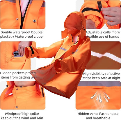 Coralrain Rain Suit Safety Waterproof Rain Jacket and Trouser Suit Raincoat With Hood lining For Men Women Adults Breathable