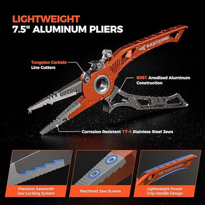 KastKing AlumaStream 7.5" Aluminum Fishing Pliers, Crossover Pliers, Wacky & Neko Rig Pliers With O-Ring Storage, Fishing Gear, Fishing Gifts for Men, Corrosion-Resistant Saltwater & Freshwater Pliers