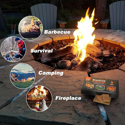 Stanbroil 48 pcs Fire Starters, Natural Charcoal Square Fire Starters Super Fast Lighting Perfect for Barbecue Grills, Smokers, Wood Stove, Campfires and Outdoor Fireplaces