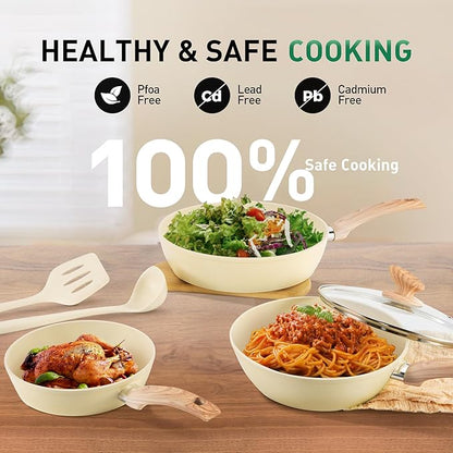 MAISON ARTS Pots and Pans Set Non Stick, Kitchen Cookware Sets Nonstick, 12 Piece Granite Cooking Pot and Pan for Induction, Stovetop, Beige