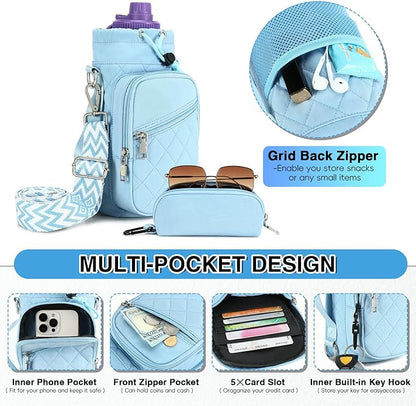 Water Bottle Carrier Bag with Strap, Water Bottle Holder Crossbody Bags for Women Men for Walking, Hiking,Cycling