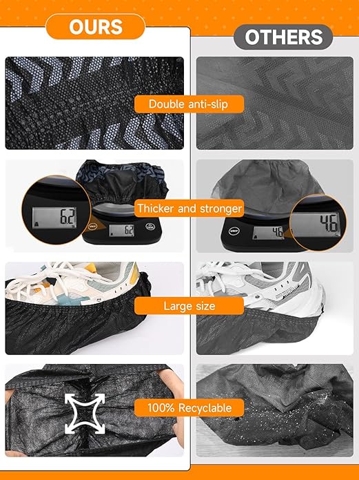 TOOSOFt Black Shoe Covers Disposable Non Slip 100 Pack (50 Pairs): Extra Large Non-Woven Fabric Booties for Shoes Covers for Indoors Reusable,Breathable, Waterproof - Fits Up to Size 14 US Men