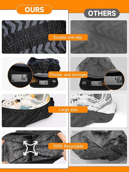 TOOSOFt Black Shoe Covers Disposable Non Slip 100 Pack (50 Pairs): Extra Large Non-Woven Fabric Booties for Shoes Covers for Indoors Reusable,Breathable, Waterproof - Fits Up to Size 14 US Men