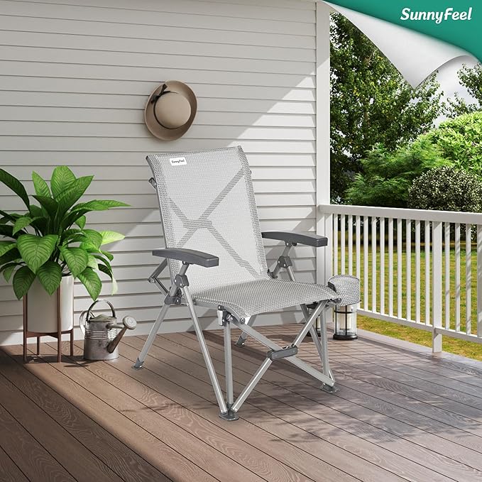 SUNNYFEEL Ergonomic High-Back Camping Chair - 1 Second Folding Chair with 500lbs Capacity, Breathable Back Support for Outdoor, Lawn, Hiking, Fishing (Grey)