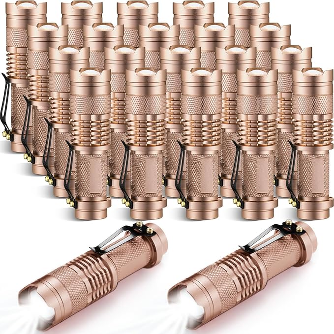 Fumete 20 Pieces LED Flashlight Mini 3 Mode Tactical Torch Small Water Resistant Pocket Flash Light Adjustable Focus Light Pen for Men, Father, Indoor Outdoor Hiking(Bronze)