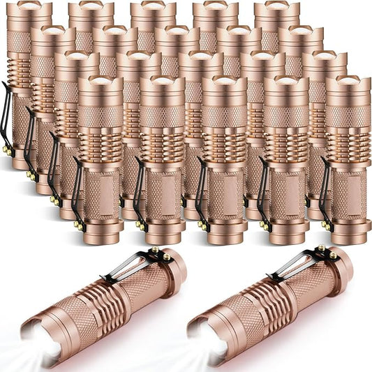 Fumete 20 Pieces LED Flashlight Mini 3 Mode Tactical Torch Small Water Resistant Pocket Flash Light Adjustable Focus Light Pen for Men, Father, Indoor Outdoor Hiking(Bronze)