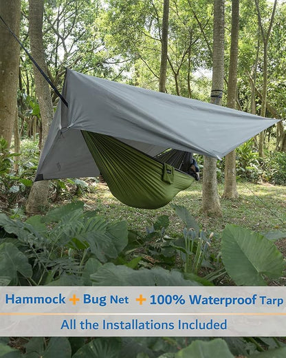 Sunyear Camping Hammock, Portable Single & Double Hammock with Net, 2 Person Hammock Tent with 2 * 10ft Straps, Best for Outdoor Hiking Survival Travel