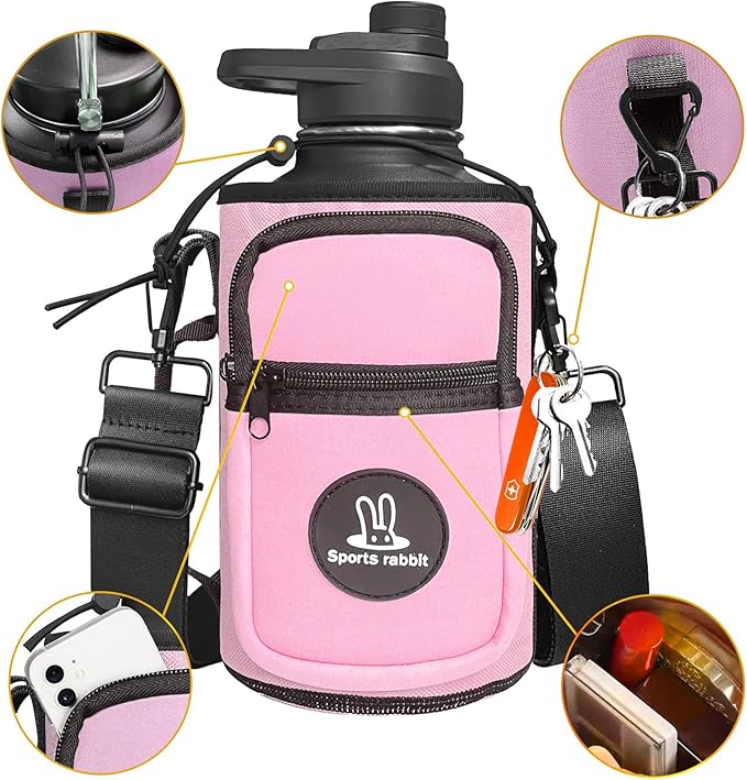 Sports rabbit Universal Water Bottle Holder – Durable Oxford & Neoprene Hybrid Design Compatible with Stanley 30/40oz Handled & 64/87oz Straight Tumblers, Adjustable Strap for Gym, Travel, Outdoors
