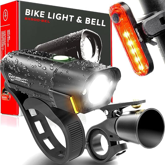 Bike Lights Front & Back – Bicycle Headlight & Taillight Set – Powerful 540 Lumens LED – USB-C Rechargeable – New 2025 Bike Safety Equipment for Night Riding (Optional - Premium Bike Bell)