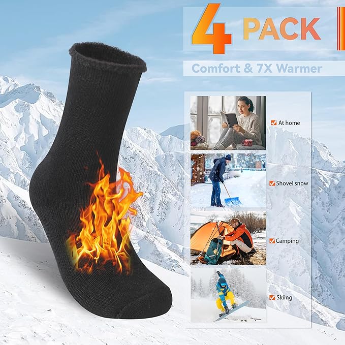 Sunew Warm Thermal Socks 4 Pack, Mens Womens Winter Heated Outdoor Skiing Thermal Socks