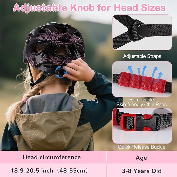 Kids Helmet 3-8 Adjustable Toddler Helmets with Kids Knee Pads and Elbow Pads Set for Cycling, Scooters, Skateboarding, Skating