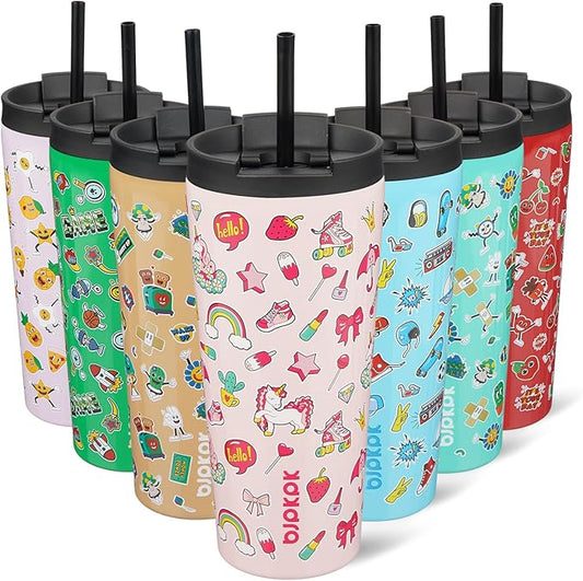 BJPKPK 22oz Insulated Tumbler With lid And Straw Stainless Steel Tumblers Travel Coffee Mug Reusable Thermal Cup,Unicorns