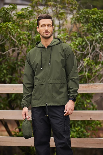 COOFANDY Mens Packable Rain Jacket Lightweight Waterproof Raincoat with Hood Outdoor Rain Gear Travel Hiking Cycling