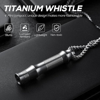 TISUR Titanium Emergency Whistle,EDC Safety Whistles Necklace Loud up to 120db,Survival Whistles for Survival,Hiking,Camping,Pets Training