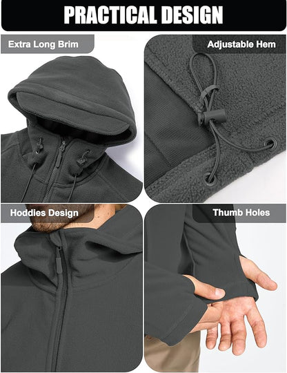 CRYSULLY Men's Military Tactical Sport Warm Fleece Hooded Outdoor Adventure Jacket Coats