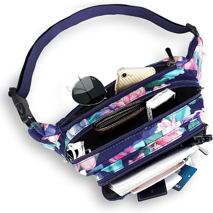 Waist Pack Bag Fanny Pack for Men&Women Hip Bum Bag with Adjustable Strap for Outdoors Workout Traveling Casual Running Hiking Cycling (New Blue Flowers-1)