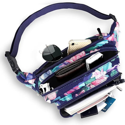 Waist Pack Bag Fanny Pack for Men&Women Hip Bum Bag with Adjustable Strap for Outdoors Workout Traveling Casual Running Hiking Cycling (New Blue Flowers-1)