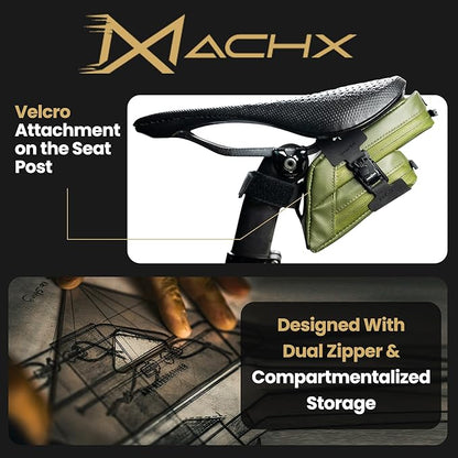 Lumiere & Co. Magnetic Quick-Release Bike Saddle Bag – Double Compartment, Low-Profile Brick Design, Designed with Fidlock's Magnetic Black V Buckle Attachment System, Mach X (Green)