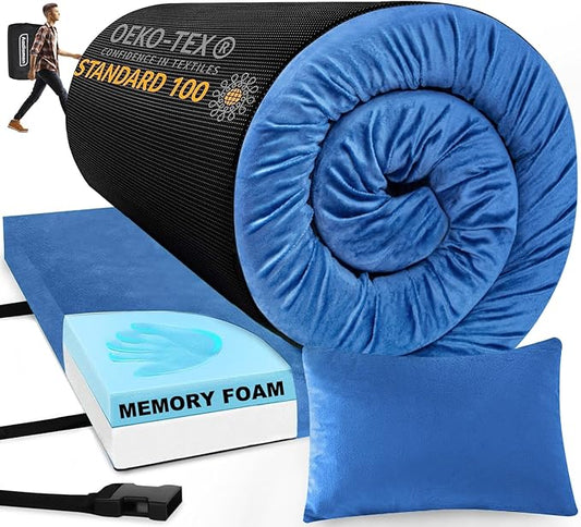 Sleeping Pad,3-inch Thick Memory Foam Camping Mattress,Portable Roll-Up Mat for Car/Tent/Floor/Cot/Travel,Comfortable Pad for Guests Sleepover