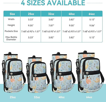 25/32/40/64oz Water Bottle Bag Holder Carrier-Insulated Crossbody Sling Case Sleeve with Strap & Pockets for Men Women Gym Cycling Travel Walking Hiking Camping