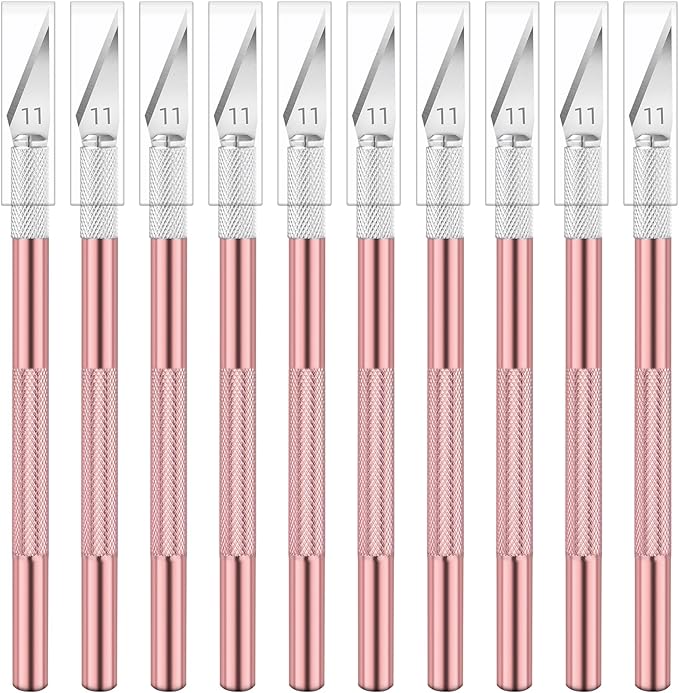 10 Pack Exacto Knife Set – Precision Craft Knife, Hobby Knife, and Art Knife Kit for Cutting, Carving, Engraving, Scrapbooking, and DIY (Pink)