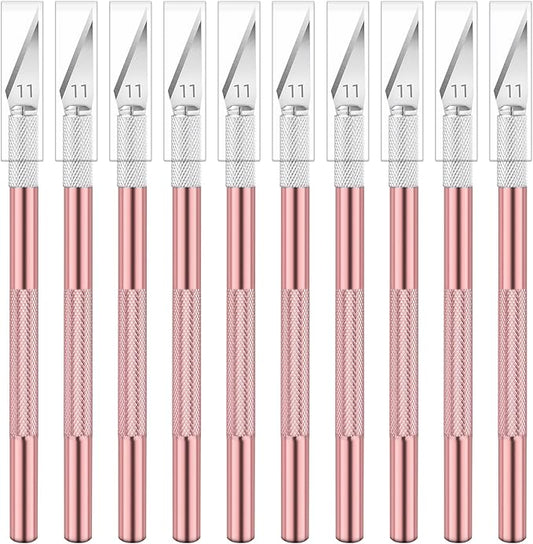 10 Pack Exacto Knife Set – Precision Craft Knife, Hobby Knife, and Art Knife Kit for Cutting, Carving, Engraving, Scrapbooking, and DIY (Pink)