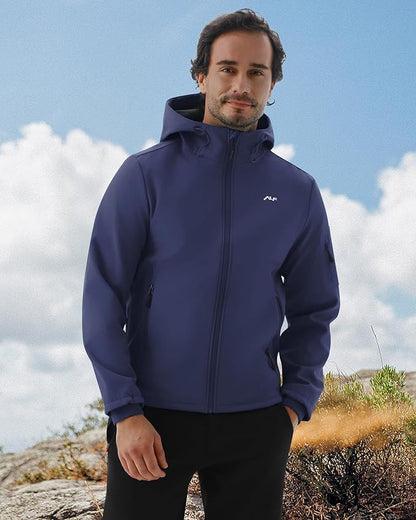 WULFUL Men's Lightweight Softshell Jacket Warm Fleece Lined Windbreaker Waterproof Soft Shell for Outdoor Hiking