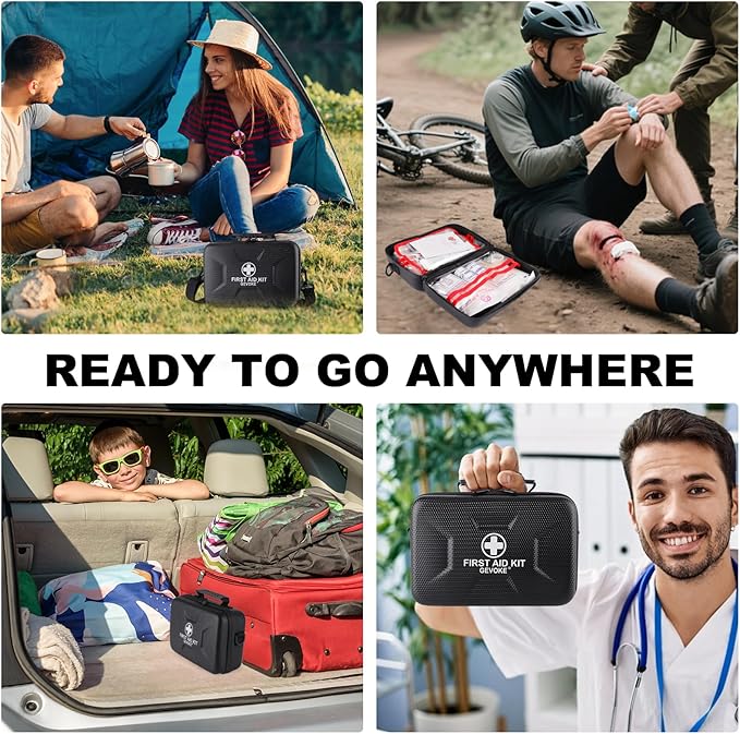 410 Piece Waterproof Hard Shell First Aid Kit for Home, Car, Travel, Camping, Truck, Hiking, Sports, Office, Vehicle & Outdoor Emergencies - Emergency Medical Kits (Black)