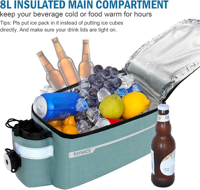 RAYMACE Bike Rear Rack Bag with Tail Light, Bike Truck Cooler Bag for Warm or Cold Items