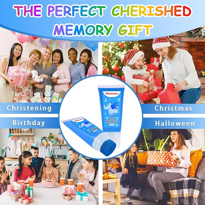 Baby Hand and Footprint Kit with Sponge Head, Baby Ink Hand and Footprint Kit, 1.69 fl oz Non-Toxic and Washable, Paw Print Kit for Dogs Suitable for Babies and Pets, Newborn Memento, Blue