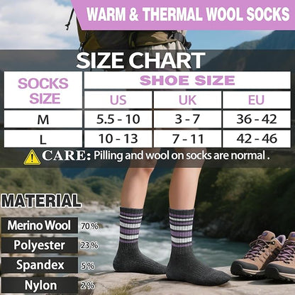 EBMORE 5 Pairs Womens Merino Wool Hiking Socks Thermal Warm Winter Boot Crew Cushion Work Gift Socks