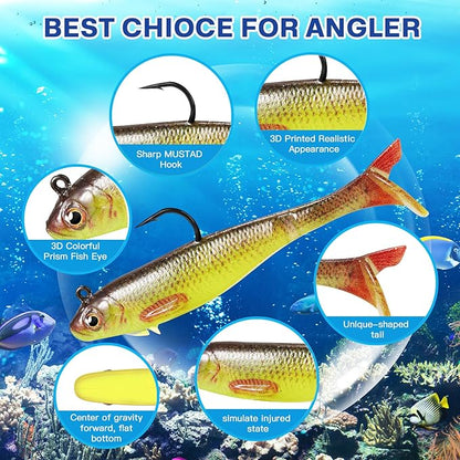 2.5/3.5In Swim Baits for Bass Fishing, Pre-Rigged Jig Heads Soft Plastic Walleye Fishing Lures, Paddle Tail Swimbaits for Bass Fishing, Fishing Bait for Freshwater Saltwater Gifts