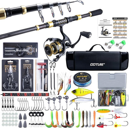 Goture Fishing Rod and Reel Combos,1.8M-2.7M Telescopic Fishing Pole Spinning Reel Line Lures Set with Carrier Bag,Telescopic Rod Kit for Starter Travel Saltwater Freshwater Gear Gift