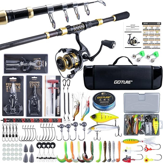 Goture Fishing Rod and Reel Combos,1.8M-2.7M Telescopic Fishing Pole Spinning Reel Line Lures Set with Carrier Bag,Telescopic Rod Kit for Starter Travel Saltwater Freshwater Gear Gift