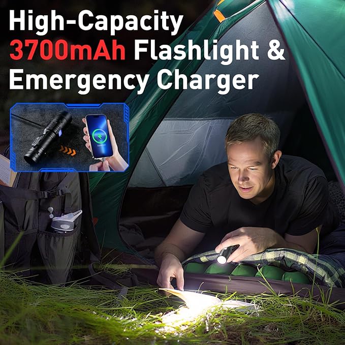 SuperFire Tactical Flashlight - 2300 Lumens Rechargeable LED Flashlight | 5 Modes & Clip | Long-Lasting & Dependable Light for Mechanics, Hiking, Camping, Emergency, Home Use (V8-S)