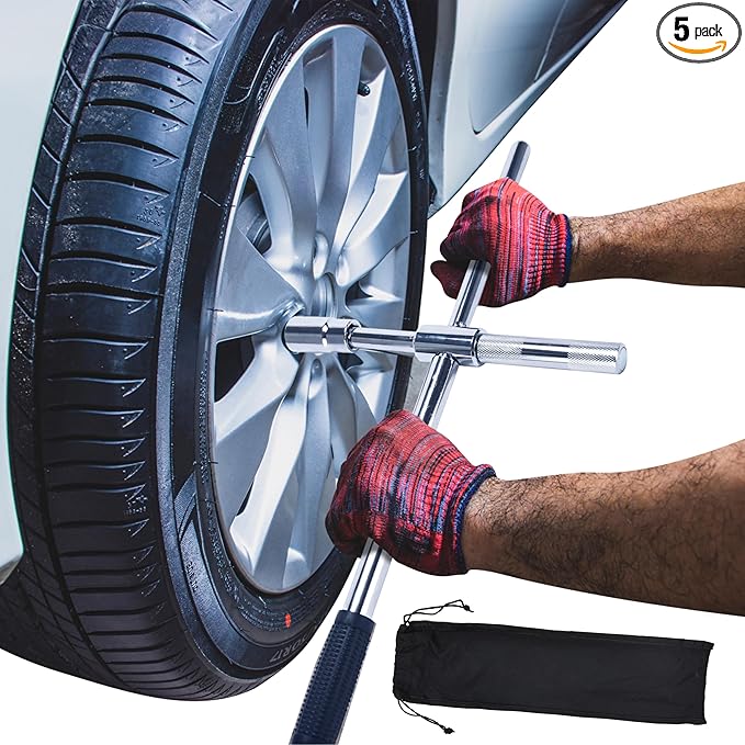 Boulder Tools 23 inch 4 Way Lug Wrench - Universal Telescopic Tire Removal Tool for Car and Truck - Portable Heavy Duty Tire Changing Tool for 19 mm and 21 mm Nuts - Durable Silver Aluminum Alloy