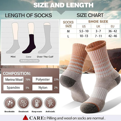 Anlisim Merino Wool Hiking Socks for Women Thermal Winter Warm Boot Work Cushion Socks 5 Pairs