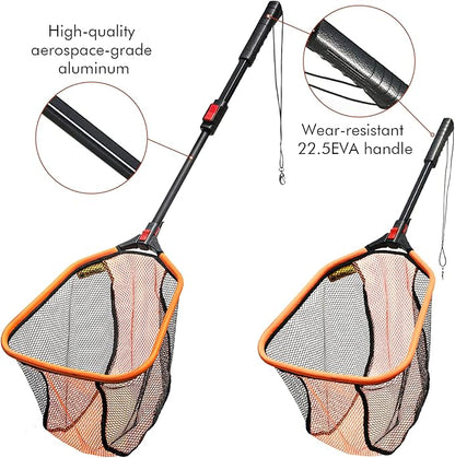 Black Paw Floating Fishing Net - Telescopic Foldable Fish Landing Net with Adjustable Mesh Head, Built in Length Scale