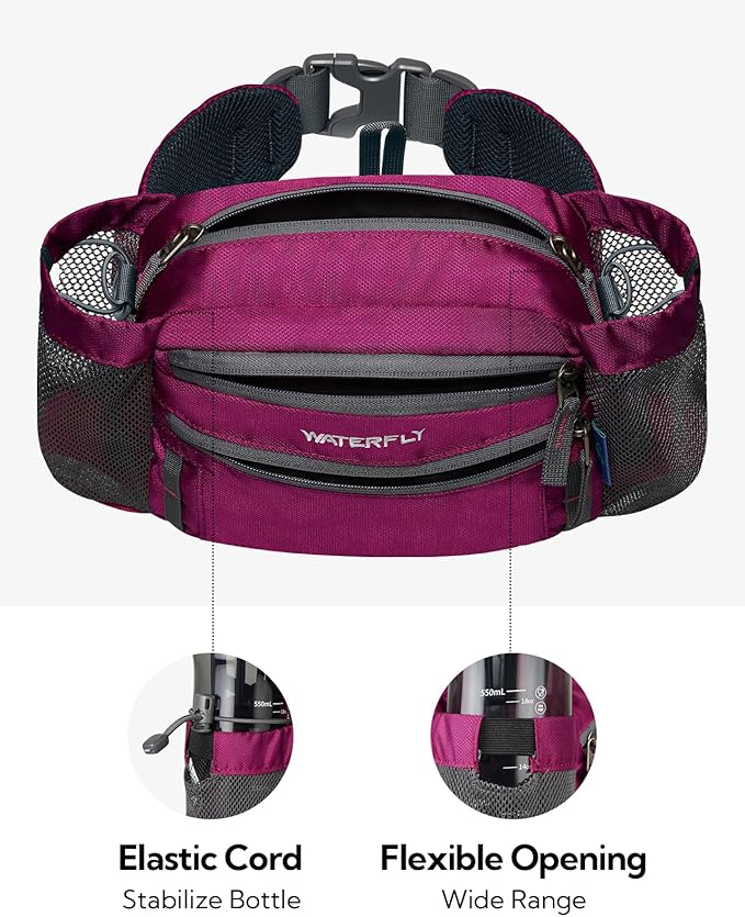 WATERFLY Fanny Pack Waist Bag: Waist Pack for Women Men with Two Water Bottle Holder Hiking Fanny Pack for Running Walking DogWalking Travel Cycling