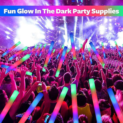 130 PCS LED Foam Glow Sticks Bulk, Glow in the Dark Party Supplies with 3 Modes Colorful Flashing, Neon Party Favors for Birthday, Wedding, Carnival, Concert, New Year