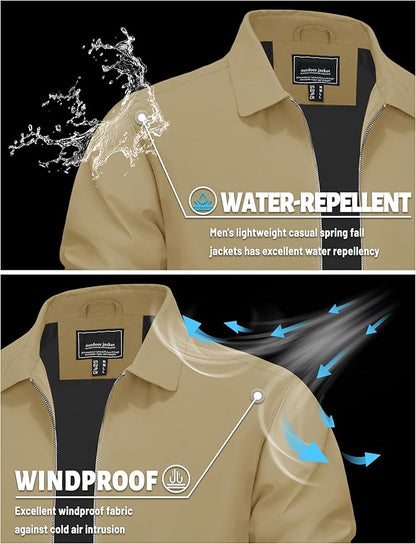 TACVASEN Mens Lightweight Windbreaker Full Zip Up Laydown Collar Jackets Light Casual Coat with Zip Pockets