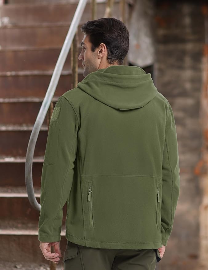 CRYSULLY Men's Military Tactical Sport Warm Fleece Hooded Outdoor Adventure Jacket Coats