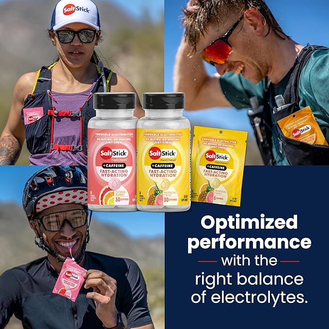 SaltStick Electrolyte FastChews with Caffeine - 60 Tropical Twist Chewable Tablets - Salt Tablets for Running and Hydration, Electrolyte Chews - 60 Count