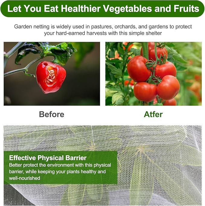 Garden Netting, Jevrench Durable Ultra Fine Garden Netting, Garden Plant Cover Row Cover Makes Plants, Vegetables, Fruits, and Flowers Grow Better (4ft x 10ft)