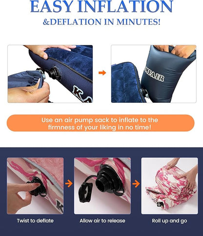 Inflatable Sleeping Pad for Camping, Extra-Thick 4.75" Single Air Mattress with Soft Velvet Top, Machine Washable, Family Lightweight 4-Season Pad for Traveling & Hiking, Pink