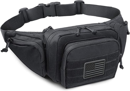 Tactical Fanny Pack for Men & Women, Concealed Carry Fanny Pack for Men, Adjustable Waist Bag, Compact Travel Belt Bag, CCW Fanny Pack with U.S Flag Patch